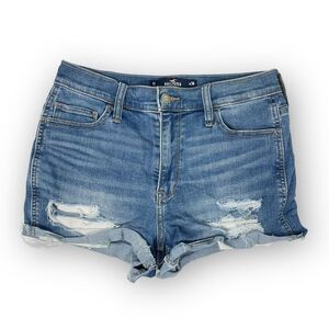 Hollister Distressed Denim Blue Jean Shorts High Rise Short 3” Women’s Size 30